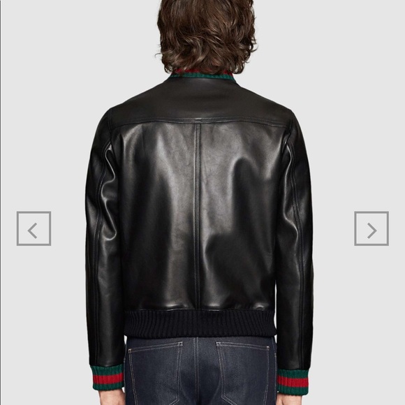 SOLD ❌Gucci leather Jacket ' Green Red knitted Web - Picture 2 of 8